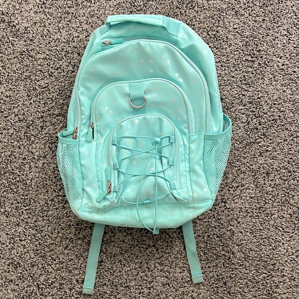 Pottery Barn Teen Backpack Teal Aqua Blue Green Polka Dot